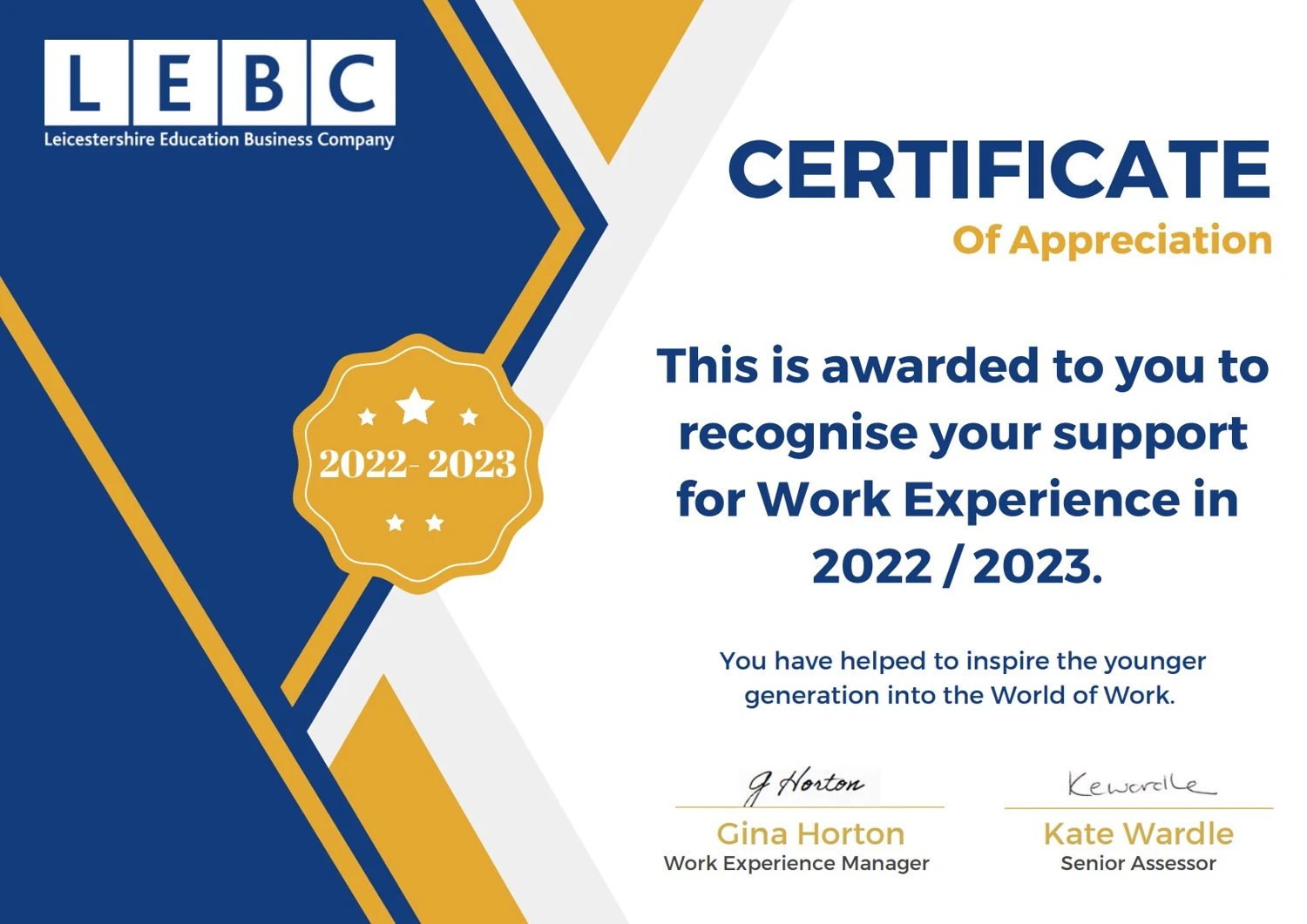 Certificate of Appreciation